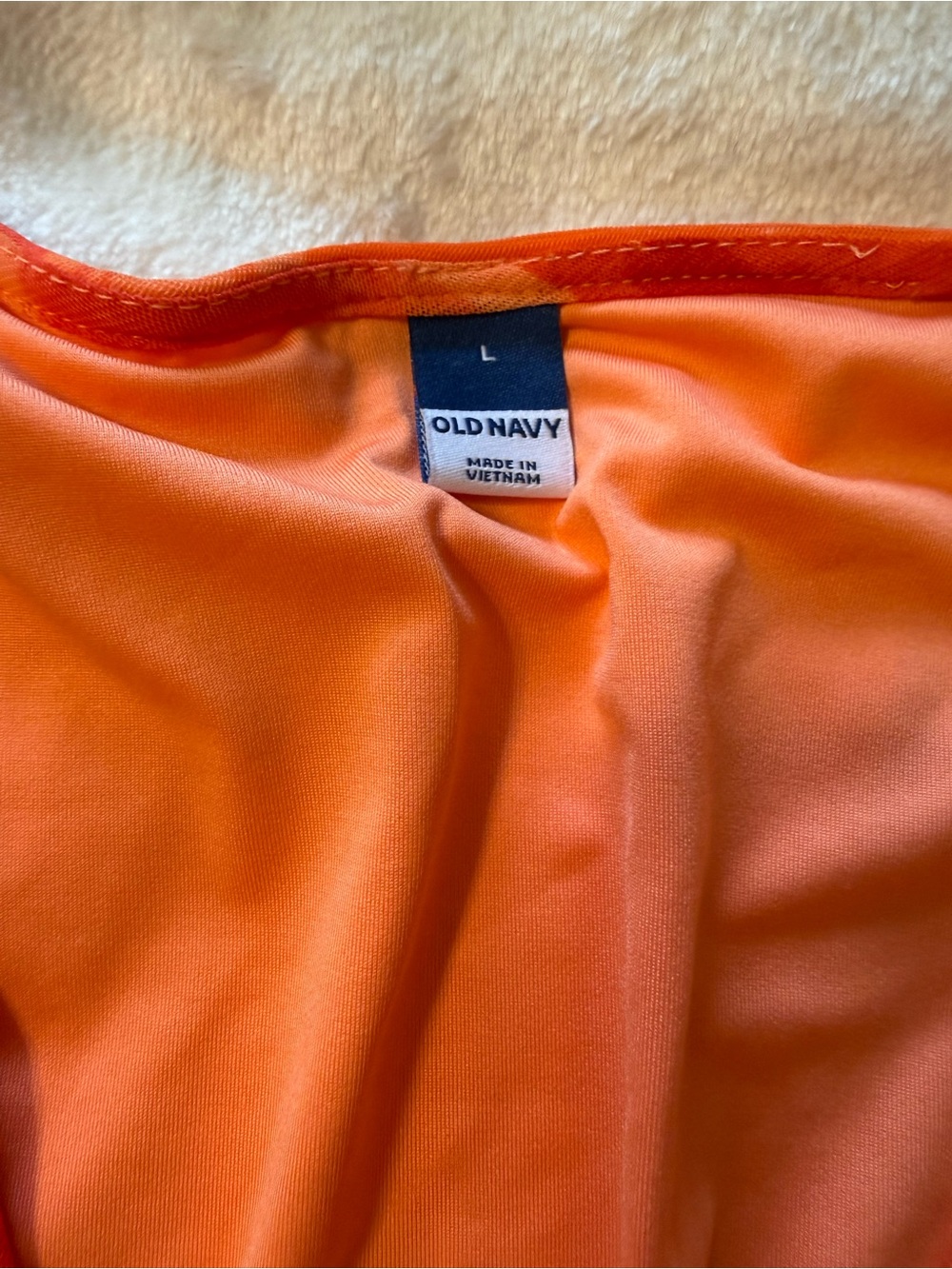 Old Navy Vivid Orange Red Patterned V-Neck Dress Size L Stretchy Mesh Fabric - Picture 3 of 5